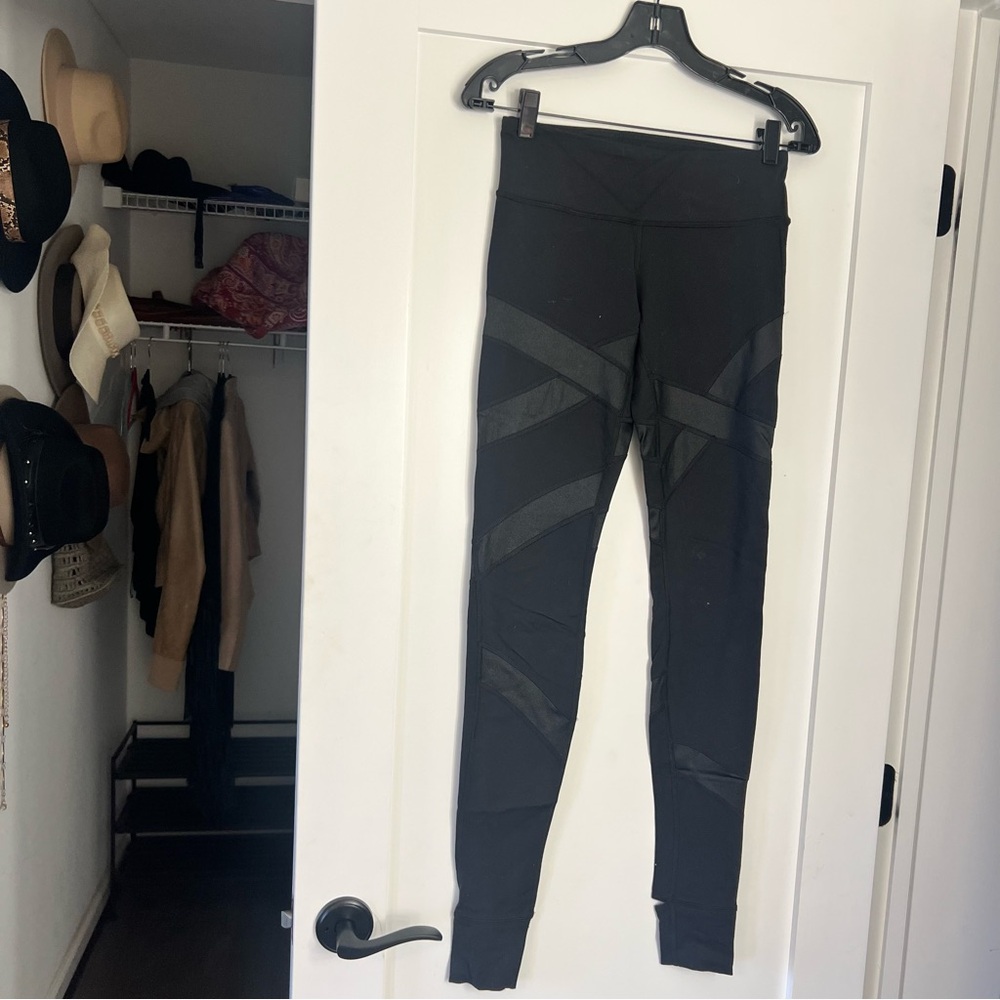 LULULEMON Black High-Waist Leggings with Sheer Panel Accents